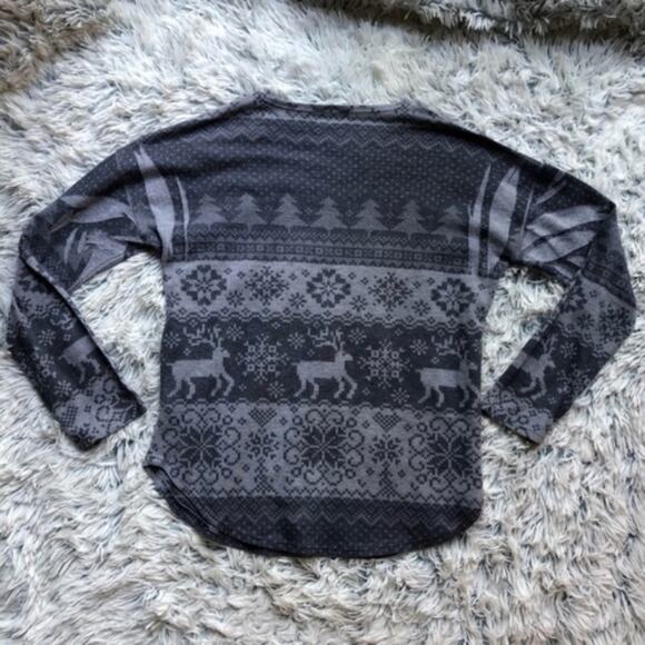 Ginger by Lucky Brand Nordic Christmas Gray Reindeer Striped Top Shirt - Picture 3 of 7